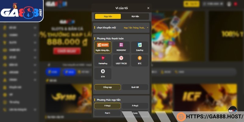 Phương thức người chơi nạp tiền GA888 vào tài khoản an toàn
